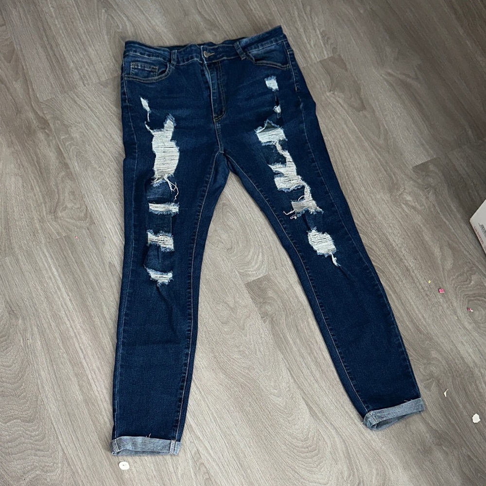 Distressed Blue Jeans